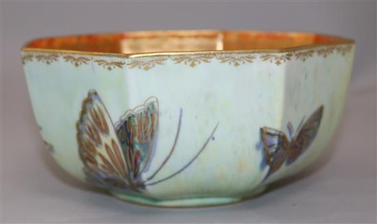 A Daisy Makeig Jones for Wedgwood octagonal lustre bowl, 2 vases and a bowl